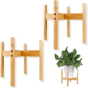 Houten Plantenstandaarden - Mid-Century Modern - 2 Stuks - Bamboe Hout