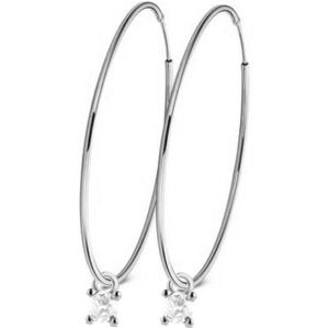 New Bling 9NB-1098 Zilveren Oorringen met Hangertje - 25x1,2mm Zirkonia - 3mm - Rhodium - Zilver