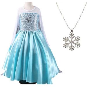 Elsa jurk Ster 110 met sleep + ketting maat 104-110 Prinsessenjurk meisje blauw verkleedkleren jurk meisje speelgoed