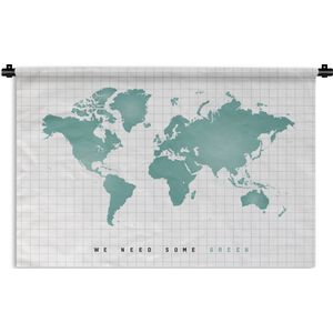 Wandkleed Eigen Wereldkaarten - Wereldkaart Groen - Mintgroen - Modern - Wandkleed katoen 180x120 cm - Wandtapijt met foto