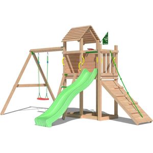 Jungle Gym Speeltoestel van Douglas Hout - Jungle Cove met Groene Glijbaan - Tuin Speeltoestel voor buiten met Zandbak,Schommel en Speelhuisje