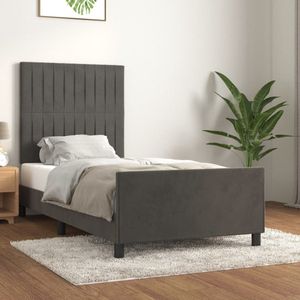 vidaXL Bedframe 90x200 cm Fluweel Donkergrijs Bed Frame - Donkere Kleuren - Velvet Bedframe - Tweepersoons Bed - Boxspring Bed - Slaapcomfort - Luxe Bed - Stapelbare Bedden