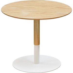 Alterego Ronde design salontafel 'DILA H40' in natuurlijke houtafwerking en wit metaal