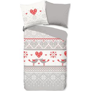 Warme flanel dekbedovertrek Love Birds - 140x200/220 (eenpersoons) - hoogwaardig en superzacht - prachtige uitstraling
