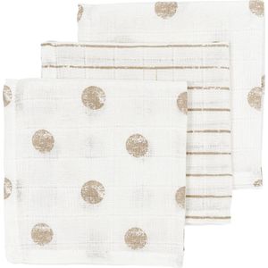 Meyco Baby Dot Stripe monddoekjes - 3-pack - hydrofiel - sand - 30x30cm