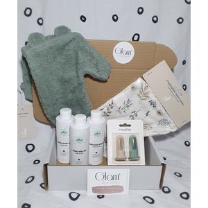 Geboorte Giftbox Sage Leaves - Kraampakket - 6 artikelen - Jollein - Mushie - Groen - Kraamcadeau - Newborn - Baby Geschenkset - Babyverzorging