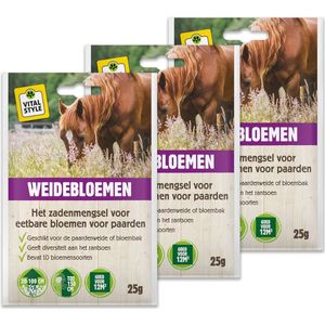 VITALstyle WeideBloemen - Bloemzaad - Zadenmengsel Met Eetbare Bloemen Voor Paarden - 36m2 - 3 x 25g