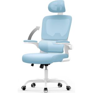 Ergonomische bureaustoel - Fauteuil - met 90° opklapbare armleuning - Adaptieve lendensteun - In hoogte verstelbaar Blauw