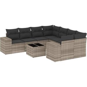 vidaXL Loungeset 9-delig - Poly Rattan - Lichtgrijs Loungebank - Lounge Set - Buitendecoratie - Tuinmeubels - Tuinbank