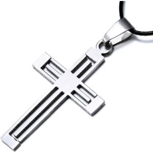 SALE - Herenketting – Mannenketting – Staal – Zilverkleurig – Kruis - Geloof - Cadeau voor hem