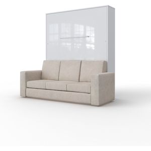 Maxima House - INVENTO SOFA Elegance - Verticaal Vouwbed Inclusief Hoekbank - Logeerbed - Opklapbed - Bedkast - Inclusief LED - Hoogglans Wit + Beige Sofa - 200x160 cm