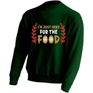 DAMES Kerst sweater -  I'M JUST HERE FOR THE FOOD - kersttrui - GROEN - large -Unisex