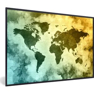Fotolijst incl. Poster - Wereldkaart - Groen - Blauw - 30x20 cm - Posterlijst