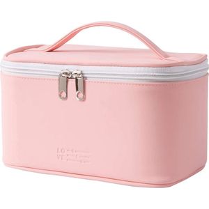 Toilettas, Make Up Tasje, Make Up Koffer, Beautycase, Make Up Organizer, Make Up Tas, Toilettas, Reistas, Toilettas Dames, Make Up Organizer, Make Up Etui, Cosmetica Tas, Verjaardag, Moederdag, Valentijnsdag, Cadeautje, PU-Leer, 22x14x12 CM, ROZE