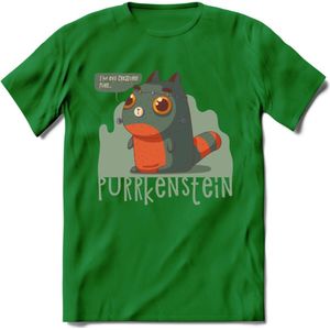 Monster van Purrkenstein T-Shirt Grappig | Dieren katten halloween Kleding Kado Heren / Dames | Animal Skateboard Cadeau shirt - Donker Groen - 3XL