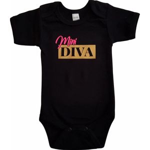 Zwarte romper met ""Mini Diva"" - maat 80 - babyshower, zwanger, cadeautje, kraamcadeau, grappig, geschenk, baby, tekst, bodieke