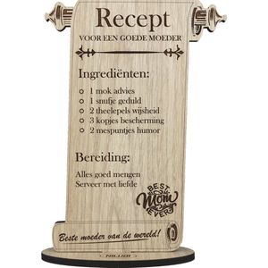 Recept moeder - houten wenskaart - kaart van hout om mama te bedanken - Moederdag - gepersonaliseerd - 17.5 x 25 cm