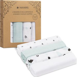 Navaris mousseline doeken voor baby - 4 stuks 80 x 80 cm voor boertjes of als deken - Superzacht viscose en katoen - Met verschillende designs