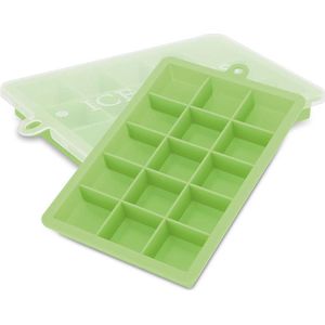 Intirilife 2x ijsblokjesvormpjes in GROEN - Set van 2 met elk 15 vakjes Siliconen ijsblokjesvormpjes met deksel - Flexibele ijsblokjesvorm Afsluitbaar voor ijs, babyvoeding en meer