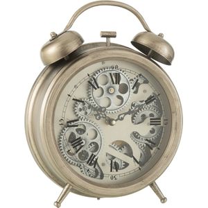 J-line - Klok Wekker Romeinse Cijfers Tandwielen Metaal Zilver - Medium - 27x33x8cm