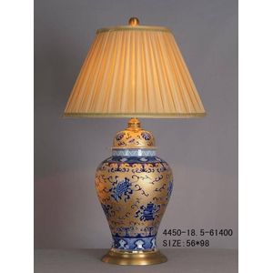 Fine Asianliving Oosterse Tafellamp Porselein Bladgoud met Blauwe Geluksmotieven