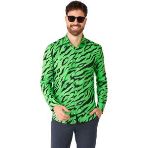OppoSuits Shirt - Wild Animal - Heren Carnavals Overhemd - Neon Groen Shirt - Groen - Maat: XL