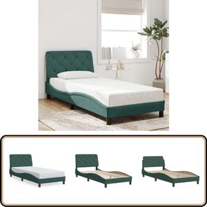 vidaXL Bedframe 90x190 cm - Fluweel Donkergroen Donkergroen Bed Frame - Velvet Bed Frame - Tweepersoons Bed - Boxspring Bed - Hoofdbord