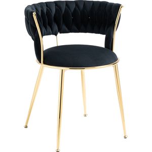 Merax Eetkamerstoelen - Set van 2 Velvet Eetkamerstoelen - Zwart met Goud