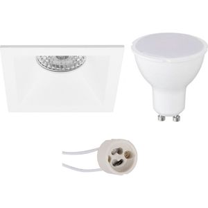 LED Spot Set - Pragmi Pollon Pro - GU10 Fitting - Inbouw Vierkant - Mat Wit - 4W - Warm Wit 3000K - Verdiept - 82mm