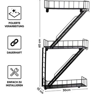 Fire Escape Wandrek, zwart metaal, hangrek met ladder voor decoratie in de woonkamer, modern, zwevend rek voor decoratie badkamer slaapkamer