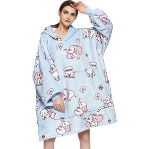 Fleece deken met mouwen en capuchon – Oversized hoodie deken met mouwen – Fleece deken – Fleece TV deken – Plaid met mouwen – Warm & zacht – hoodie blanket - Fleece poncho - Knuffelen – olifanten - Badrock