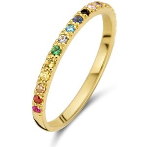New Bling 9NBG-0662-58 Gouden Ring met Gekleurde Zirkonia - Dames - Maat 58 - 1,8mm Breed - Regenboog - 14 Karaat - Goud