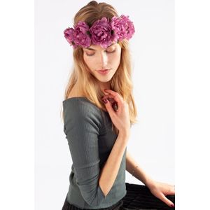 KIMU Bloemenkrans Haar Pioenrozen Paars Bloemen Haarband Boselfje Haar Festival