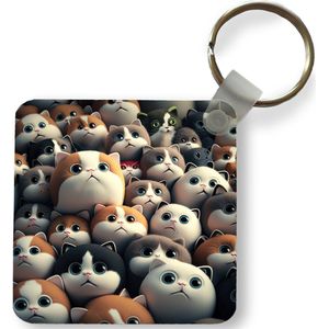 Sleutelhanger - Uitdeelcadeautjes - Kat - Huisdieren - Poes - Bruin - Grijs - Kinderen - Plastic