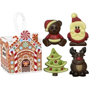 Gingerbread house hanger met luxe chocolaatjes 4 stuks - Kerst - Luxe Chocolade - Chocola - kerstboom - Gingerbread house - Sneeuwpop