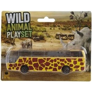 Bus safari speelgoedauto geel giraffe print 14 cm - Speelgoed voertuigen