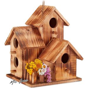 Mrs. Jones Hangend Vogelhuis Hout Origineel Decoratie Nestkast Balkon-Terras-Tuin HBD 34x20x19 cm Natuur .