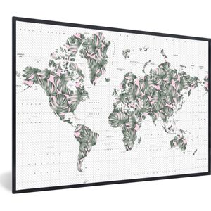 Fotolijst incl. Poster - Wereldkaart - Planten - Roze - 30x20 cm - Posterlijst