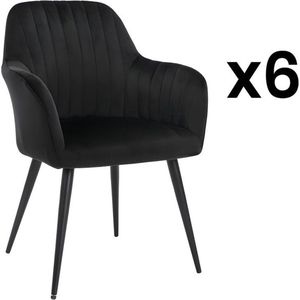 Set van 6 stoelen met fluweel en zwarte metalen leuningen - Zwart - ELEANA L 58 cm x H 82 cm x D 59 cm