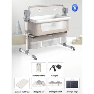 Babybed - Wieg - Elektrisch Babybed - Elektrisch Babybed - Verplaatsbaar - Draagbaar - Ledikant - Met Afstandsbediening - Bluetooth-Kaki