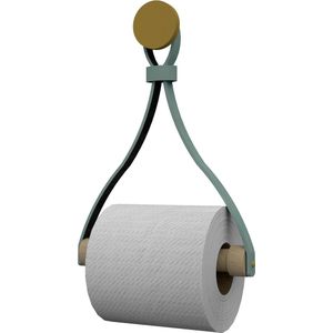 Leren toiletrolhouder 'Triangle' - met Zuignap én schroef - Handles and more® | VAALGROEN - roldrager: Rondhout - knop: Goud