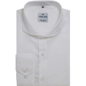 Vercate - Strijkvrij Overhemd - Wit - Slim Fit - Twill Geweven Katoen - Lange Mouw - Heren - Maat 37/S