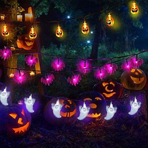 SHOP YOLO-halloween kostuum- Halloween String Lights 3 Pack 28 ft 60 LED 3D Pompoen -Ghost Bat String Lights Batterij Werkt -Halloween Indoor Decoraties