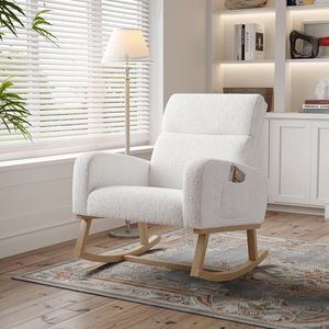 Comfortabele Schommelstoel met Rugleuning voor Woonkamer en Slaapkamer - Zeer Relaxstoel (Wit)