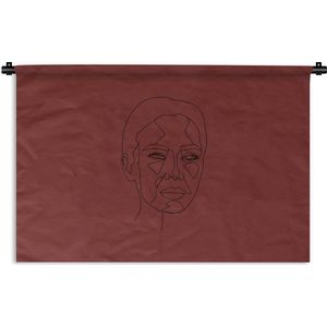 Wandkleed Line-art Vrouwengezicht - 16 - Line-art voorkant vrouwengezicht op een rode achtergrond Wandkleed katoen 150x100 cm - Wandtapijt met foto