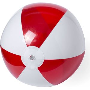 1x Opblaasbare speelgoed strandbal rood/wit 28 cm - Strandballen - Buiten speelgoed - Strand speelgoed