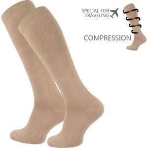 Compressie kniekous - Reiskniekous - Steunkous - Unisex - Beige - Maat 39-42