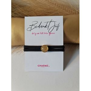 Wenskaart - Bedankt Juf - Juffencadeau - Ibiza armband cabochon - Zwart Goudkleurig Glitter