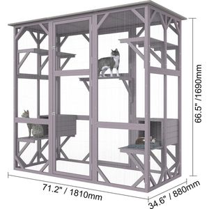 Gran Vida® - Kattenhuisje - Zevenlaags - Houten Constructie - Waterdicht Dak - Met Wielen - Voor Grote En Kleine Katten