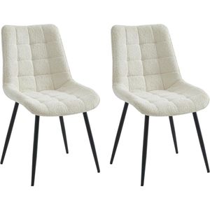 Set van 2 gewatteerde stoelen van boucléstof en zwart metaal - Wit - OLLUA L 49.5 cm x H 87 cm x D 60 cm